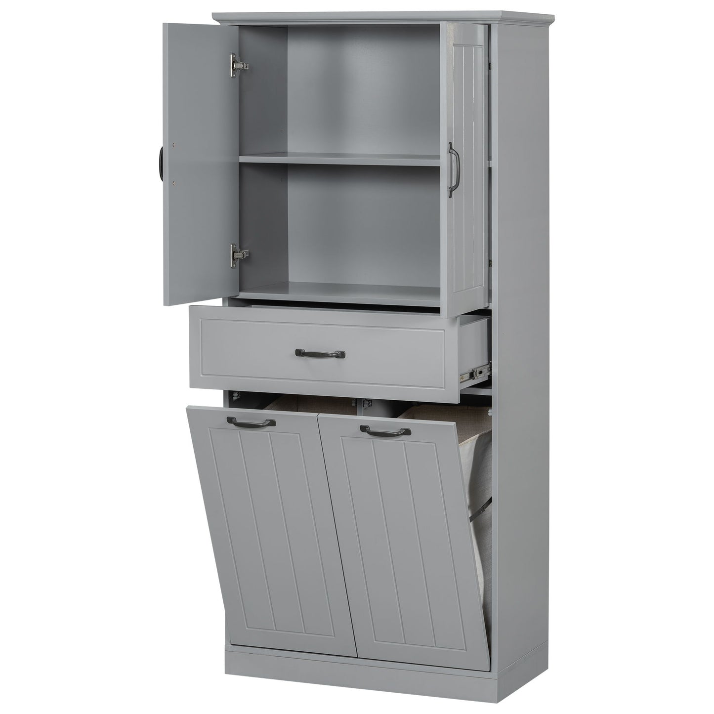 Stylish Bathroom Storage Cabinet With 2 Laundry Baskets - Gray