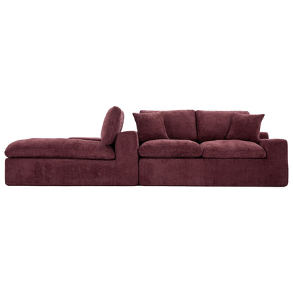 Cloud Sectional Sofa Upholstered Sofa Couch With Double-Layer Cushion And Side Pockets - Red
