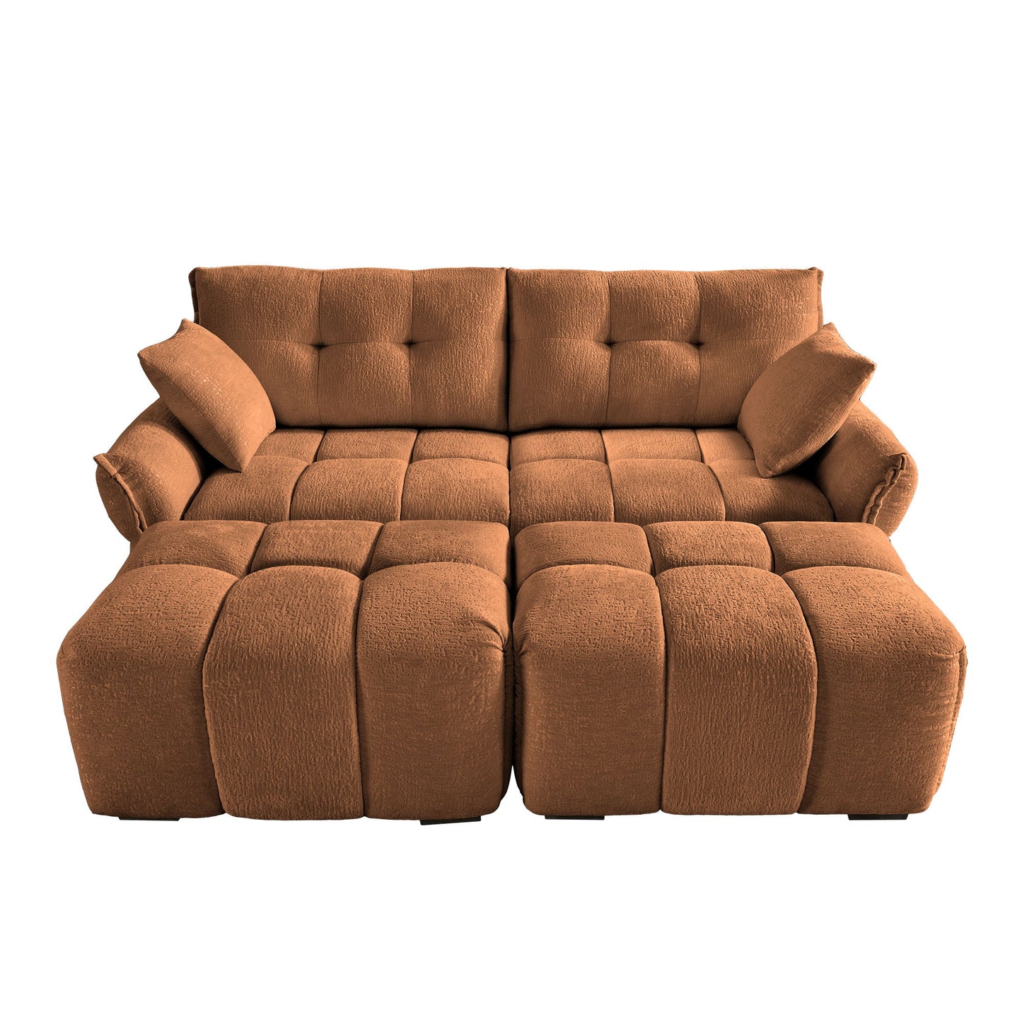 Cozy Plush 2 Seater Sofa Set With Ottomans And Throw Pillows - Burnt Orange