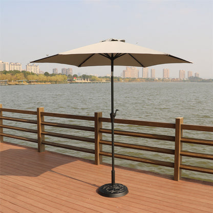 8.8' Outdoor Aluminum Patio Umbrella, Patio Umbrella, Market Umbrella With 33 Pounds Round Resin Umbrella Base, Push Button Tilt And Crank Lift - Gray