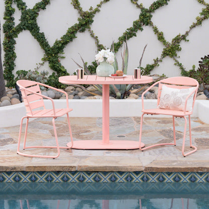 Outdoor Metal Seating Set With Coffee Table And 2 Chairs - Pink - Coral
