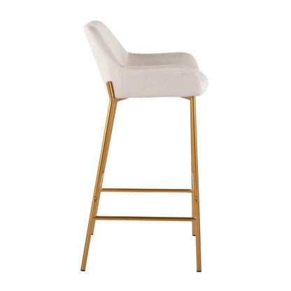 Daniella - Contemporary / Glam Fixed Height Bar Stool (Set of 2) - Gold / Cream