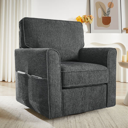 360 Degree Swivel Chair Accent Barrel Armchair With Side Pockets, Compact Design For Living Room, Bedroom, Office - Gray