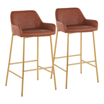 Daniella - Contemporary / Glam Fixed Height Bar Stool (Set of 2) - Gold / Camel