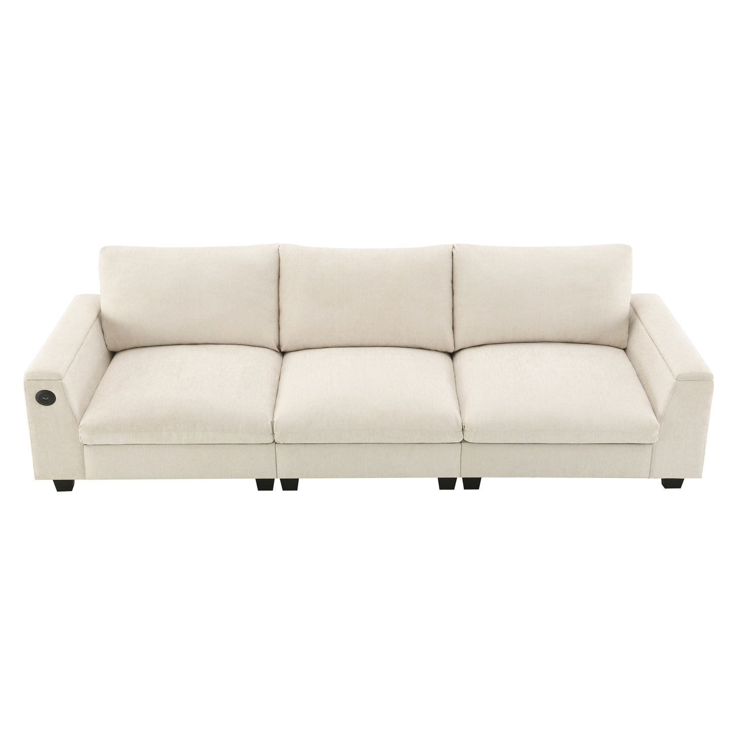 Sectional With Bluetooth Speaker Comfy Cloud Couch Set With Drop Down Table Cup Holders, USB Charger Storage Armrest Wide Seat Sofa - Beige