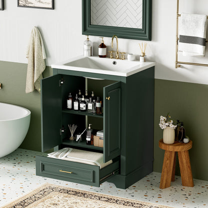 Bathroom Vanity With Ceramic Sink Combo, Modern Freestanding Storage Cabinet With Silver Handles, Soft Closing Doors - Green