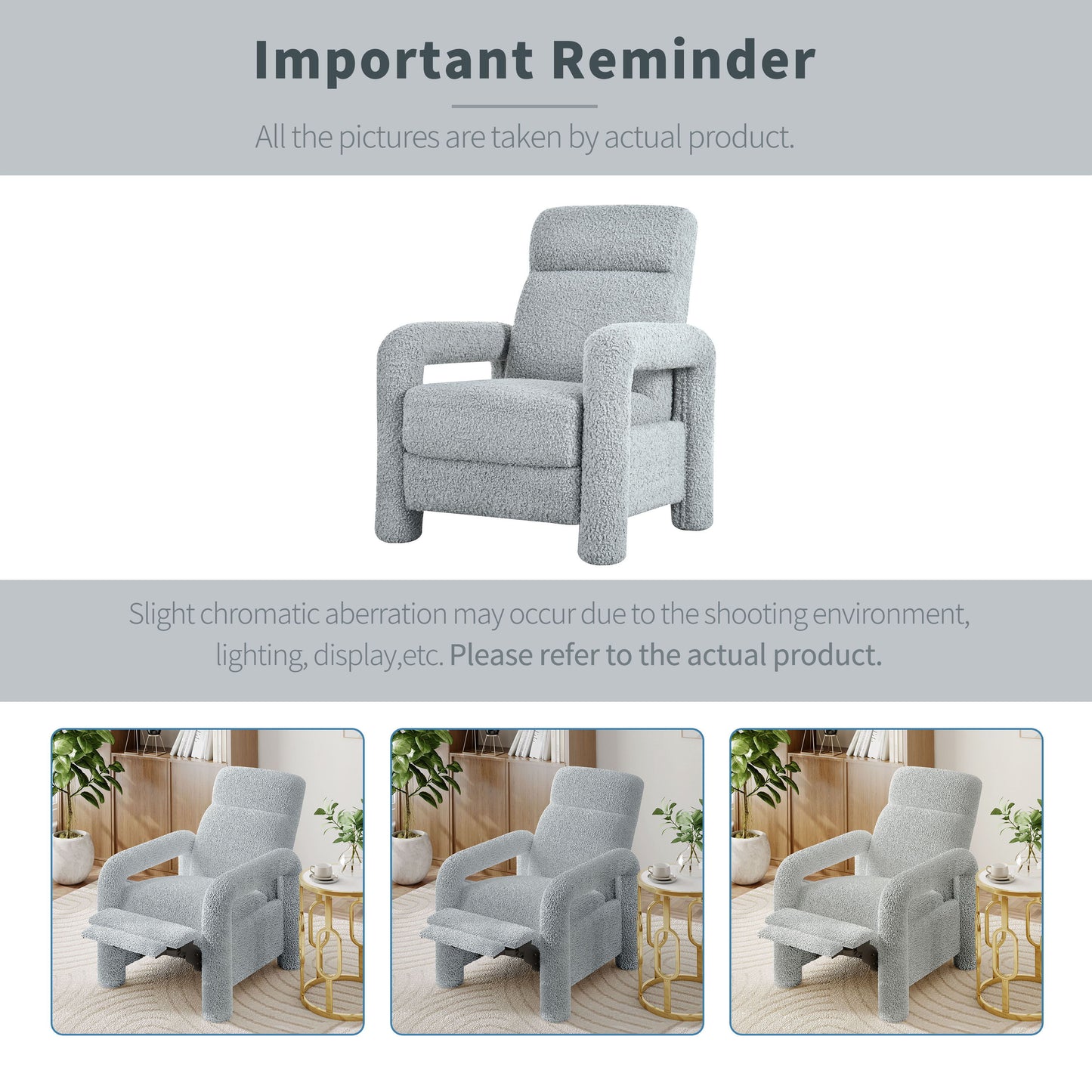 Push Back Recliner Armchair Upholstered Single Sofa With Adjustable Backrest For Living Room - Light Gray