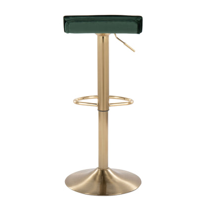 Ale - Contemporary / Glam Adjustable Height Barstool With Swivel With Oval Footrest (Set of 2) - Gold / Green