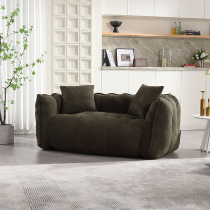Soft Beanbag Chair With High Resilience Foam Core For Two People - Olive Green