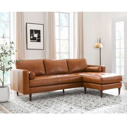 Mid-Century Tufted Leather Sectional With Reversible Chaise - Cognac
