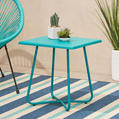 Outdoor Steel Side Table With X Shape Bottom Crossing Legs - Teal