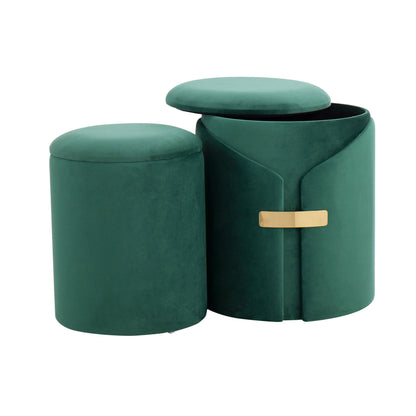 Dahlia - Contemporary / Glam Nesting Ottoman Set - Green
