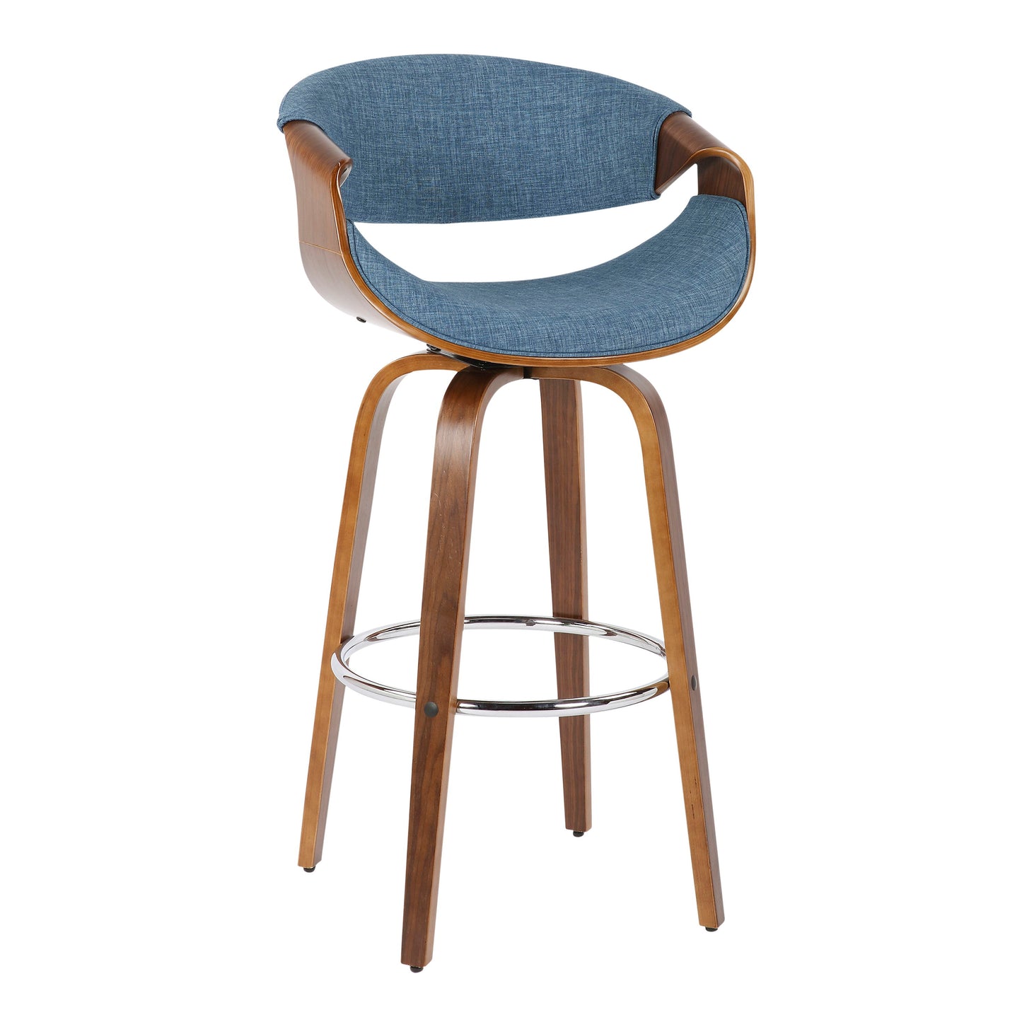 Curvini - Mid-Century Modern Barstool (Set of 2) - Walnut / Blue