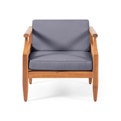 Outdoor Club Chair With Recessed Arms And Cushions - Dark Gray / Teak
