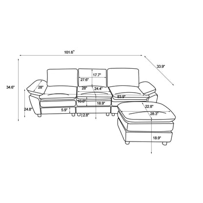 Modern Deep 3 Seat Sofa Couch With Ottoman, Polyester Sofa Sleeper Comfy Upholstered Furniture For Living Room - Beige