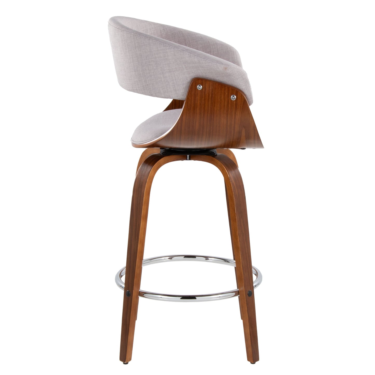 Vintage Mod - Mid-Century Modern Fixed Height Counter Stool With Swivel With Round Footrest (Set of 2) - Walnut / Stone