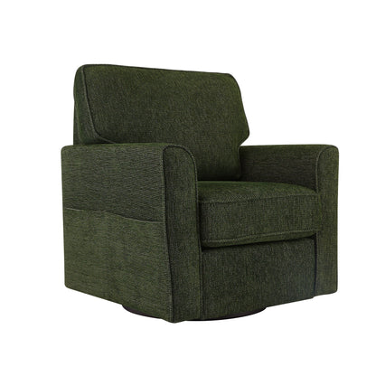 360ÔøΩÔøΩ Swivel Chair Accent Barrel Armchair With Side Pockets, Chenille Upholstery, Compact Size - Green