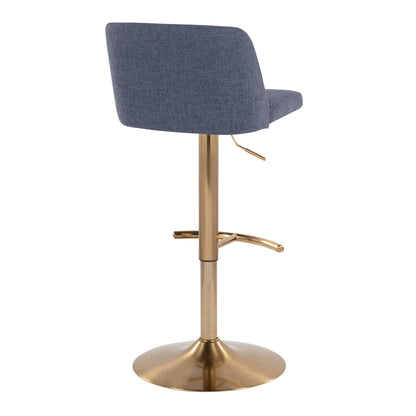 Toriano - Contemporary Adjustable Barstool With Swivel With Rounded T Footrest (Set of 2) - Blue / Gold