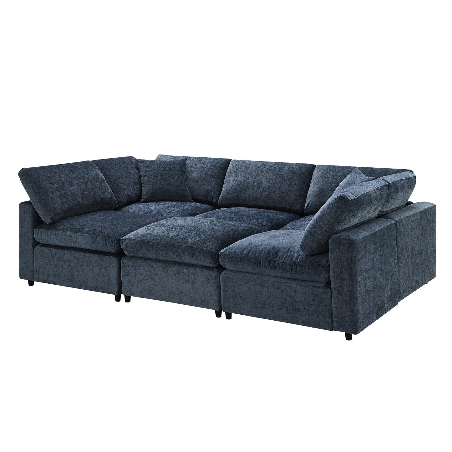 Modern Modular Cloud Sofa Bed, 6 Seat Chenille Sectional Couch Set With Ottoman, Free Combination, Convertible U Shaped Sleeper Sofa - Dark Blue