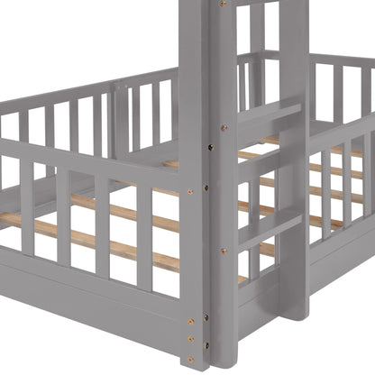 Twin Over Twin Classic Bunk Bed & Slide And Ladder - Gray