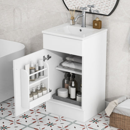 18" Bathroom Vanity With Sink, & Ceramic, Adjustable Shelf - White