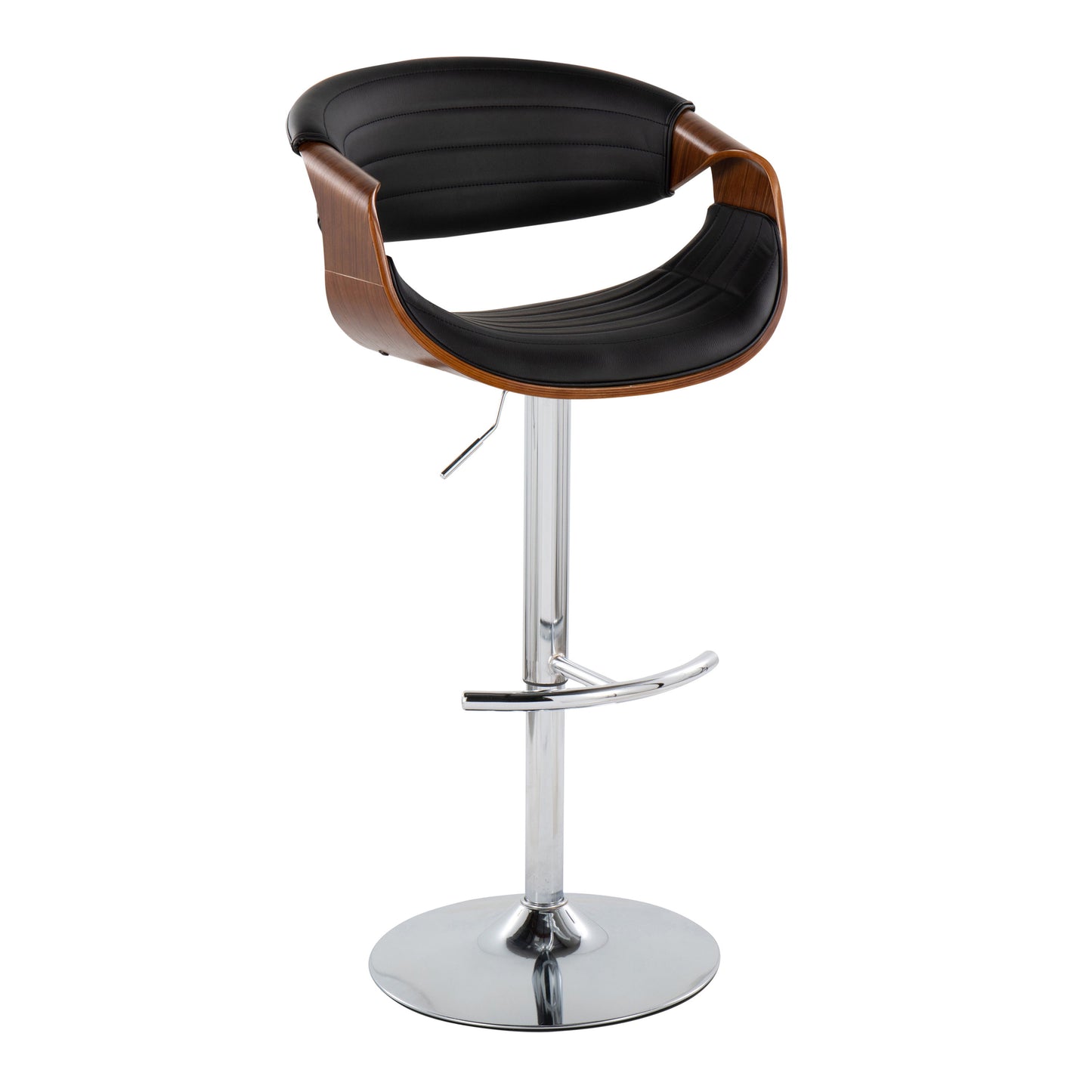 Symphony - Mid-Century Modern Adjustable Barstool & Swivel With Rounded T Footrest (Set of 2) - Chrome / Walnut / Gray