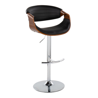 Symphony - Mid-Century Modern Adjustable Barstool & Swivel With Rounded T Footrest (Set of 2) - Chrome / Walnut / Gray