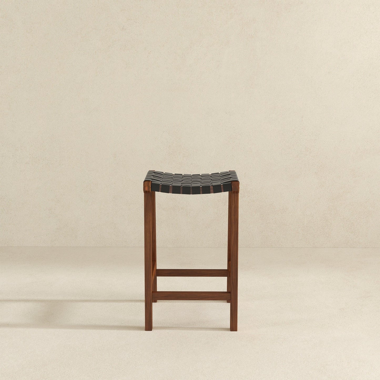James - Mid-Century Modern Genuine Leather Counter Stool - Black / Brown