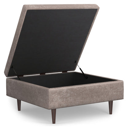 Shay - Mid Century Large Square Coffee Table Storage Ottoman - Gray