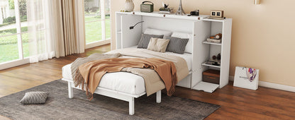 Full Size Murphy Bed With Shelves, Drawers And USB Ports - White