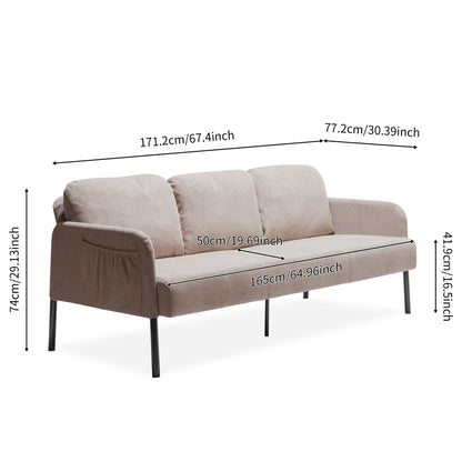 Modern 3 Seater L Shaped Polyester Fabric Sofa With Ottoman, Upholstered For Small Spaces - Beige