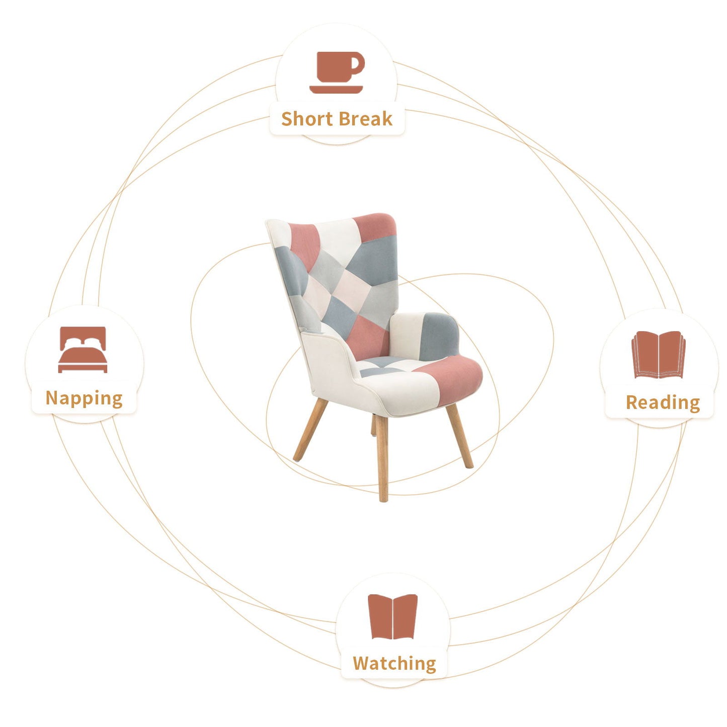 Accent Chair With Ottoman, Living Room Chair And Ottoman Set, Comfy Side Armchair For Bedroom, Creative Splicing Cloth Surface - Pink