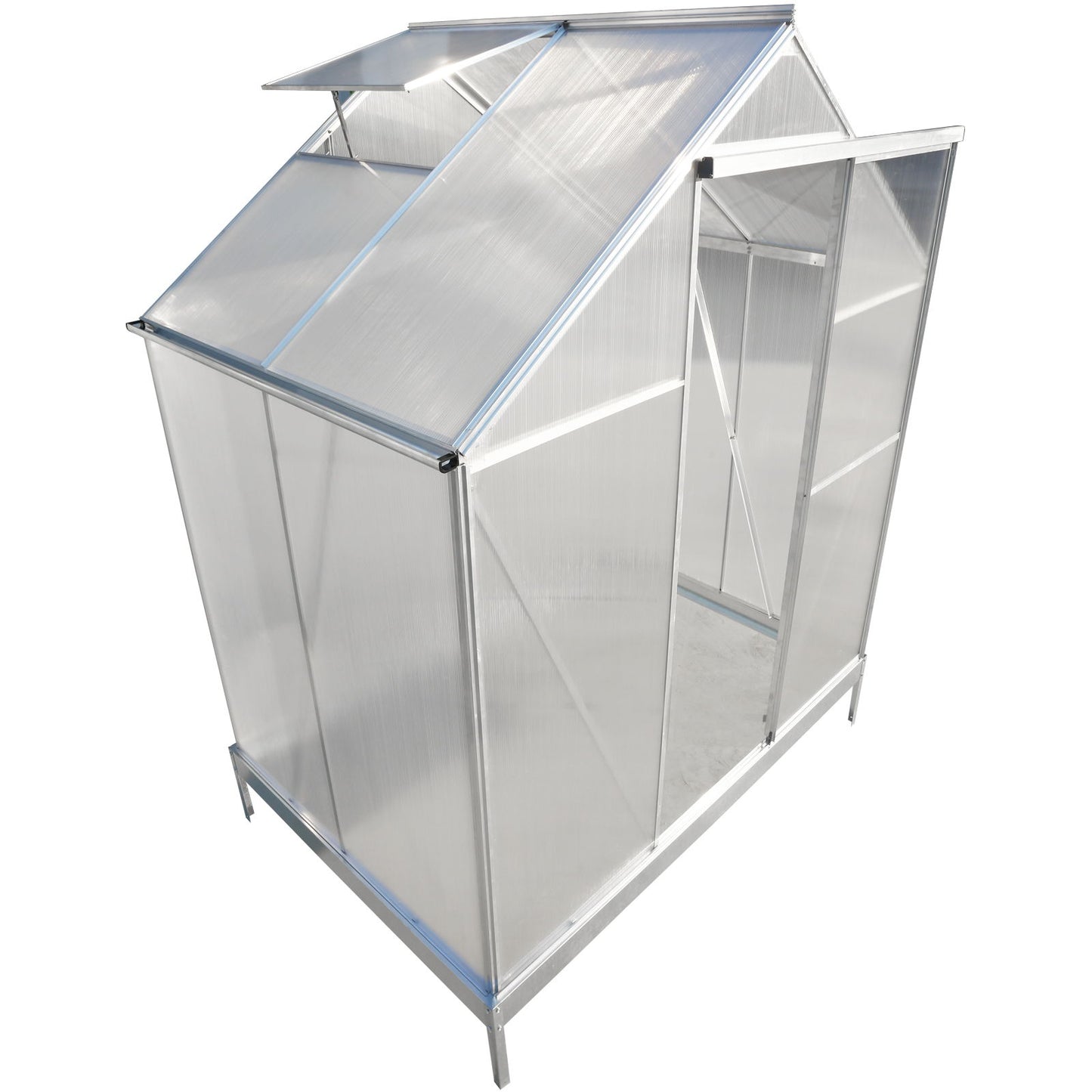 Polycarbonate Greenhouse, Heavy Duty Outdoor Aluminum Walk-In Green House Kit With Rain Gutter, Vent And Door For Backyard Garden - Aluminium