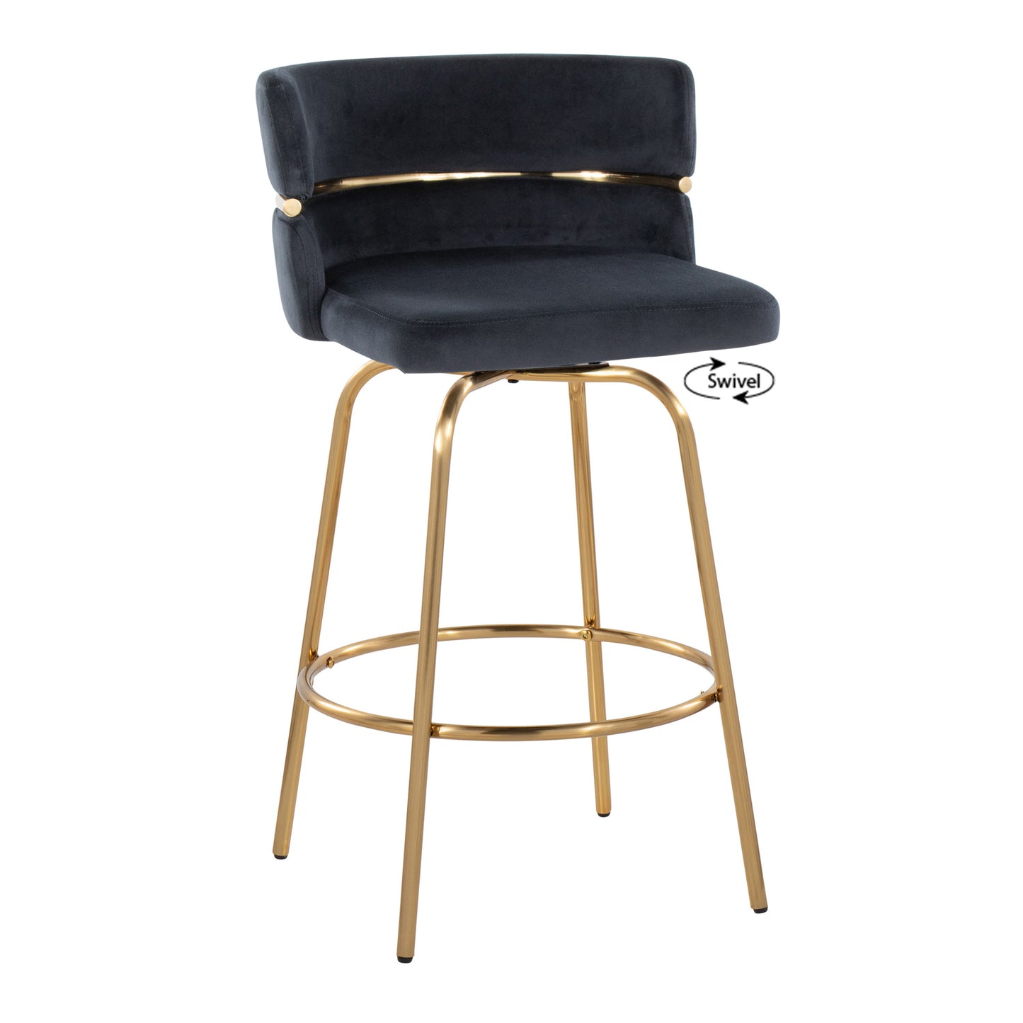Cinch - Glam / Art Deco Fixed Height Counter Stool With Swivel With Round Footrest (Set of 2) - Gold / Black
