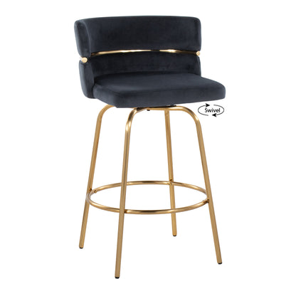 Cinch - Glam / Art Deco Fixed Height Counter Stool With Swivel With Round Footrest (Set of 2) - Gold / Black