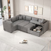 U-Shaped Sectional Sofa Pull Out Sofa Bed With Two USB Ports, Two Power Sockets, Three Back Pillows And A Storage Chaise For Living Room - Light Gray