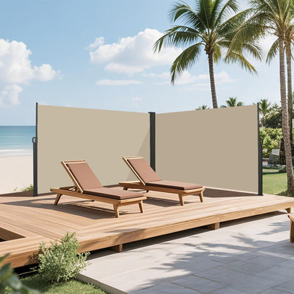 Retractable Side Awning Waterproof And UV Resistant Roll Up Privacy Screen For Balcony - Beige