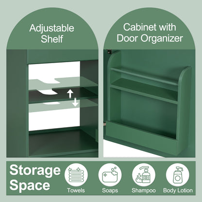 20" Bathroom Vanity With Sink, Freestanding Cabinet With Door Shelf And Adjustable Shelf, And Ceramic Construction - Green