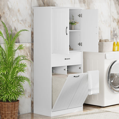Modern Bathroom Storage Cabinet With 2 Laundry Baskets, 1 Drawer, Adjustable Shelf - White