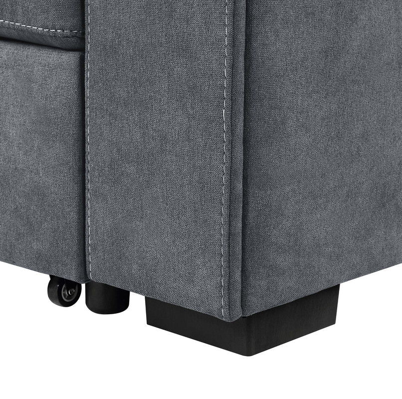 Toby - Woven Fabric Reversible Sleeper Sectional Sofa With Storage Chaise Cup Holder Charging Ports And Pockets - Gray