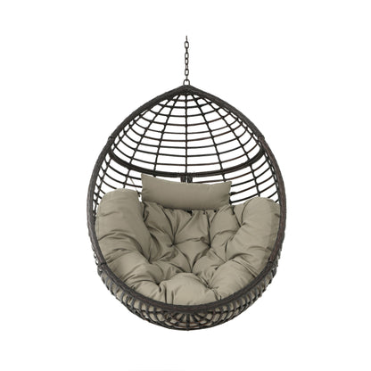Hanging Basket Chair With Metal Frame And Seat Cushion - Khaki