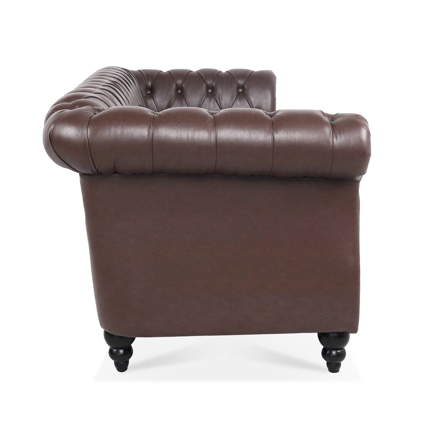 Rolled Arm Chesterfield Three Seater Sofa - Dark Brown