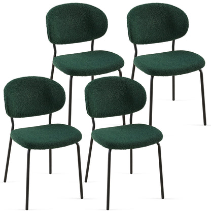 Boucle Dining Chairs, Modern Dining Room Chairs With Black Metal Legs, Armless Kitchen Chair For Dining Room, Living Room (Set of 4) - Dark Green