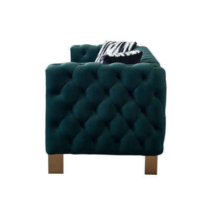 Chesterfield - Modern Tufted Velvet Living Room Sofa, 84.25''W Couch - Green