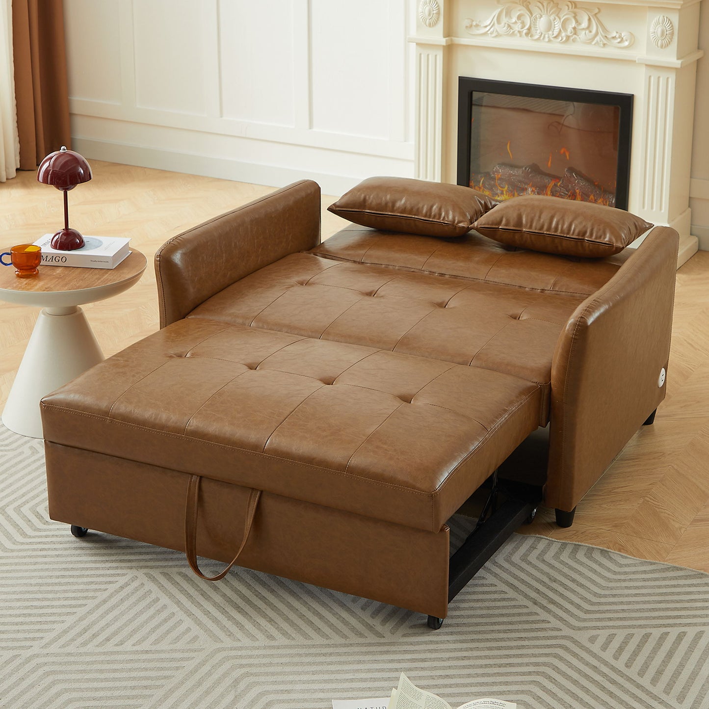 Convertible Sleeper Bed, Adjustable Oversized Armchair With 3 USB Ports For Small Space - Brown