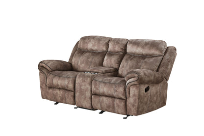 Zubaida - Two Tone Velvet Recliner Loveseat With USB Port Console - Chocolate