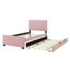 Twin Size Upholstered Platform Bed With Twin Size Trundle - Pink