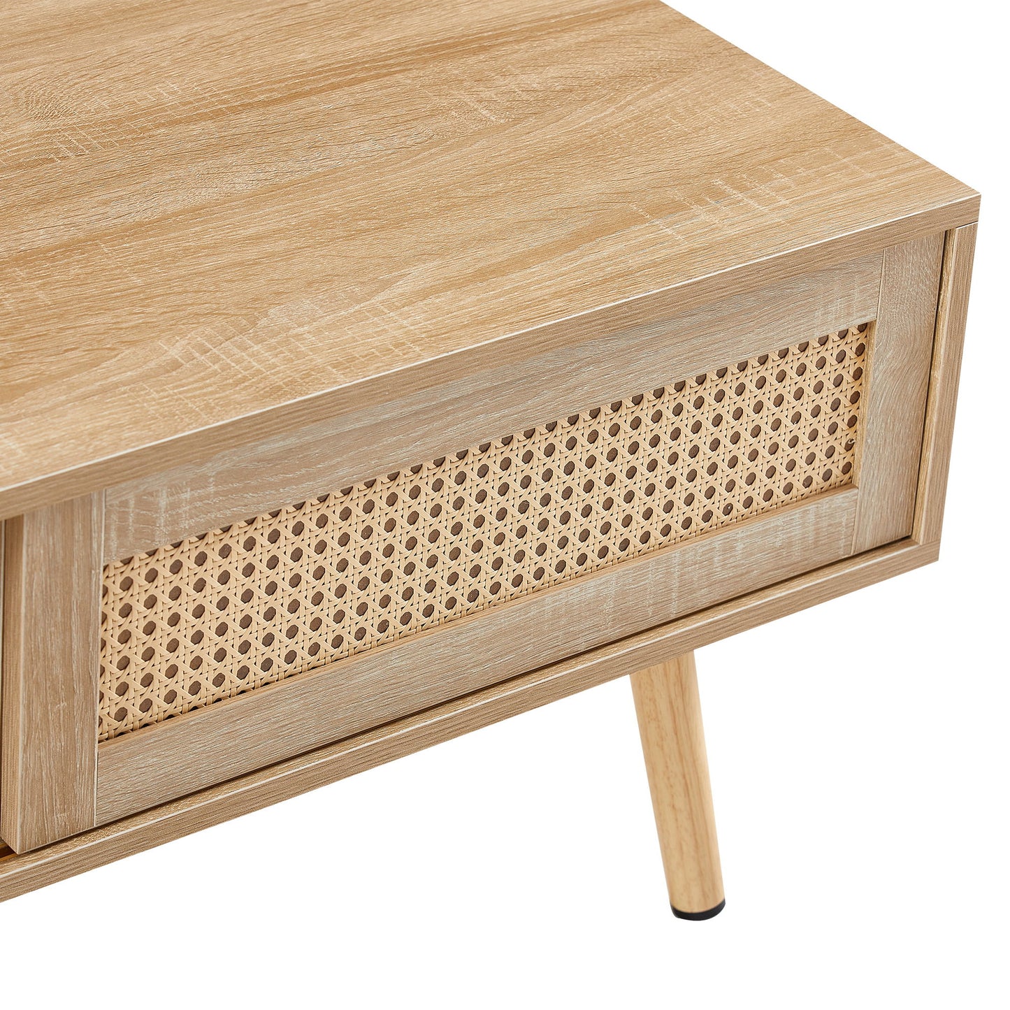 41.34" Rattan Coffee Table, Sliding Door For Storage, Solid Wood Legs, Modern Table For Living Room - Natural