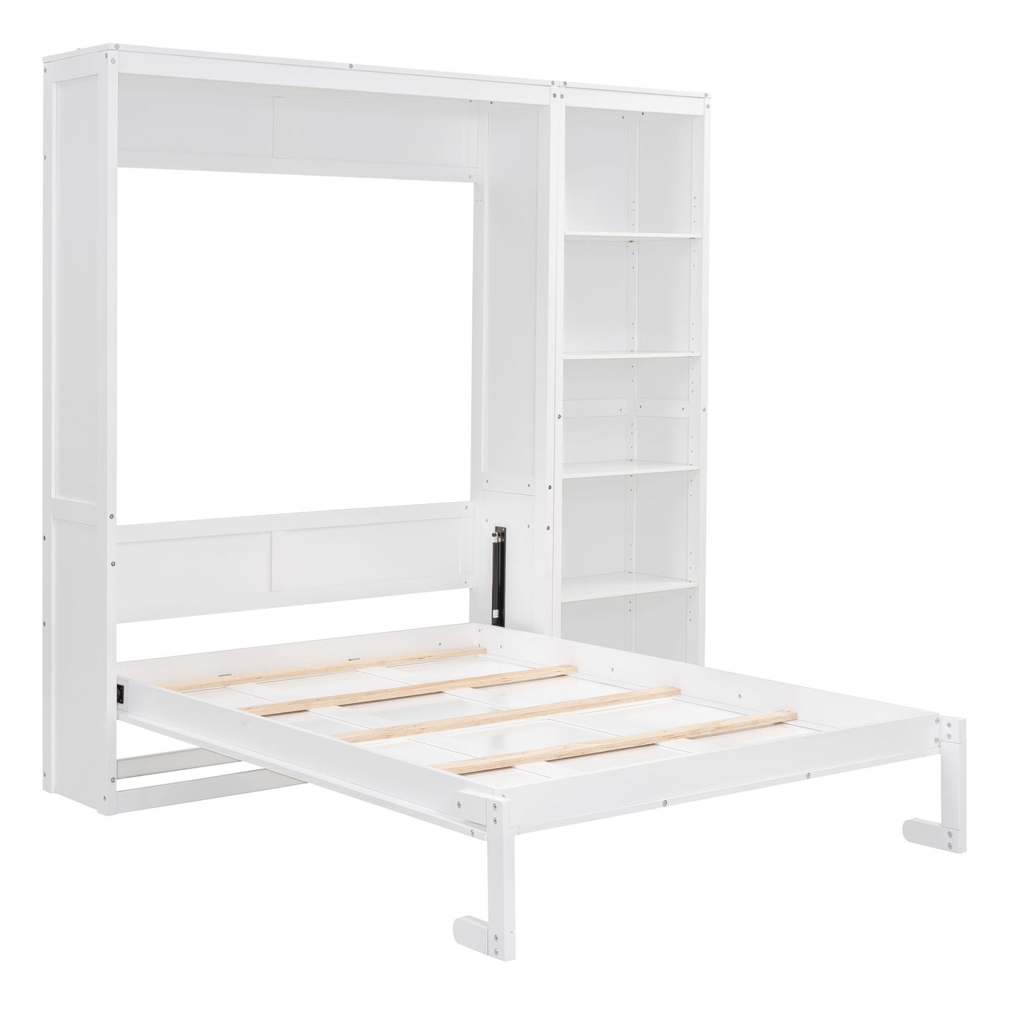 Full Size Murphy Wall Bed With Shelves - White