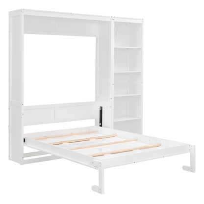 Full Size Murphy Wall Bed With Shelves - White